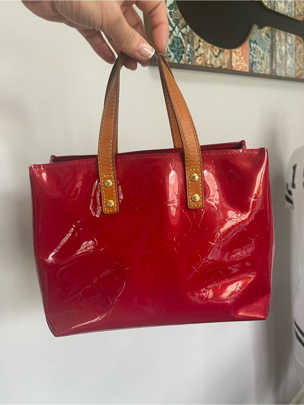 Louis Vuitton Red Patent Tote with Tan Handles